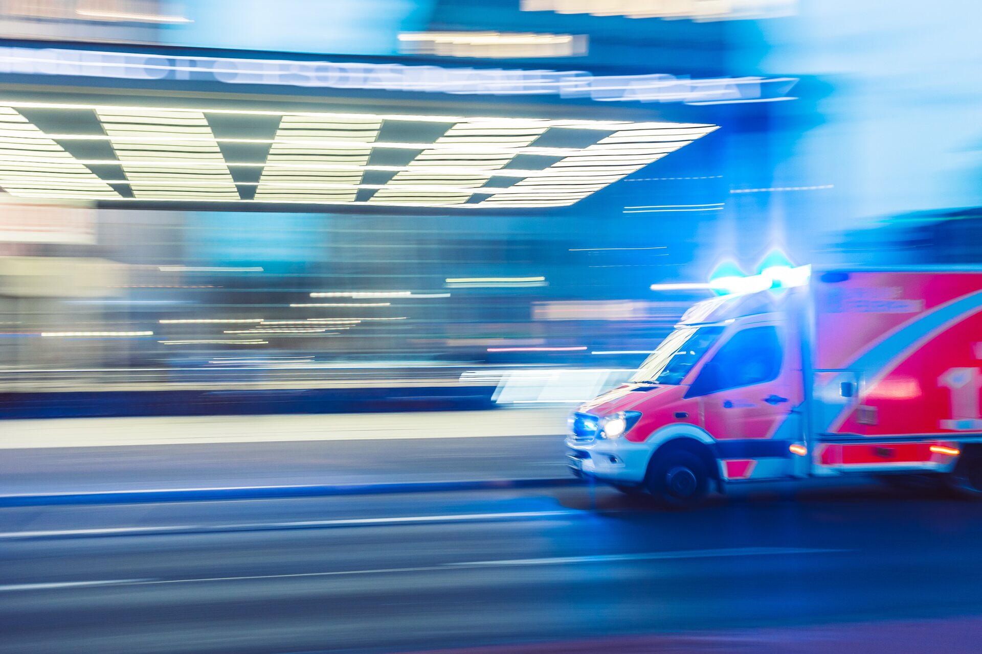 A hospital truck driving 